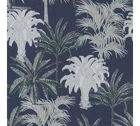 As Creation Bricoflor Non-Woven Wallpaper, Leaf & Palm Wallpaper, Jungle & Tropical In Blue, Grey - 10,05 X 0,53 M