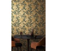 As Creation Bricoflor Non-Woven Wallpaper, Leaf & Palm Wallpaper, Jungle & Tropical In Gold, Green - 10,05 X 0,53 M