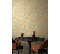 As Creation Bricoflor Non-Woven Wallpaper, Leaf & Palm Wallpaper, Jungle & Tropical, Modern, Pattern In Blue, Gold - 10,05 X 0,53 M