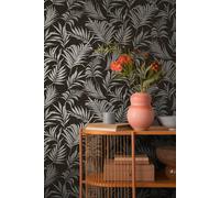 As Creation Bricoflor Non-Woven Wallpaper, Leaf & Palm Wallpaper, Luxury In Black, Silver - 10,05 X 0,53 M