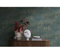 As Creation Bricoflor Non-Woven Wallpaper, Leaf & Palm Wallpaper, Luxury In Grey, Green - 10,05 X 0,53 M