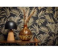 As Creation Bricoflor Non-Woven Wallpaper, Leaf & Palm Wallpaper, Luxury, Pattern In Gold, Black - 10,05 X 0,53 M