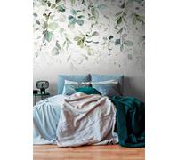 As Creation Bricoflor Non-Woven Wallpaper, Leaf & Palm Wallpaper, Modern In Blue, Green, White - 3,71 X 2,8 M