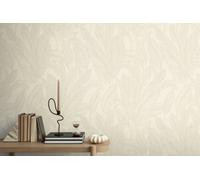 As Creation Bricoflor Non-Woven Wallpaper, Leaf & Palm Wallpaper, Modern, Pattern In Cream, Grey - 10,05 X 0,53 M