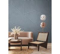 As Creation Bricoflor Non-Woven Wallpaper, Modern Wallpaper, Striped, Geometric In Blue, Grey - 3,71 X 2,8 M