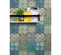 As Creation Bricoflor Non-Woven Wallpaper, Moroccan & Tiled Wallpaper, Retro In Blue, Yellow, Green - 10,05 X 0,53 M