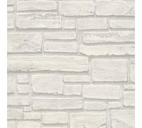 As Creation Bricoflor Non-Woven Wallpaper, Pattern Wallpaper, Brick & Stone In Grey, White - 10,05 X 0,53 M