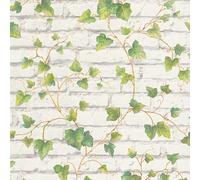 As Creation Bricoflor Non-Woven Wallpaper, Pattern Wallpaper, Brick & Stone, Leaf & Palm In Brown, Green, White - 10,05 X 0,53 M
