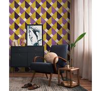 As Creation Bricoflor Non-Woven Wallpaper, Retro Wallpaper, Geometric, 70's In Yellow, Violet, White - 1,59 X 2,8 M