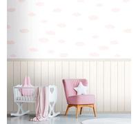 As Creation Bricoflor Non-Woven Wallpaper, Wood Effect Wallpaper, Cloud In Cream, Pink, White - 2,80 X 1,59 M