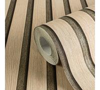 A.S. Création Non-Woven Wallpaper with Wall Panel Motif with Metallic Effect 0,53 x 10,05 m - Beige Brown Gold Metallic - Wood Look Wallpaper Made in Germany - 786651