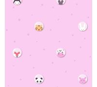As Creation Bricoflor Pig Cow Cat Fox Rabbit With Stars Wallpaper Pink Wallpaper With Farm Animals Animals 10.05 X 0.53 M