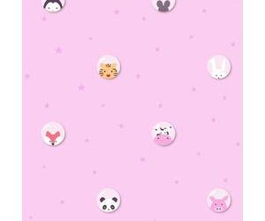 As Creation Bricoflor Pig Cow Cat Fox Rabbit With Stars Wallpaper Pink Wallpaper With Farm Animals Animals 10.05 X 0.53 M