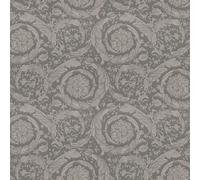 As Creation Bricoflor Silver Dark Grey Flora Baroque Effect Vinyl Wallpaper Scrubbable Non-Woven Wallpaper 10.05 X 0.70 M