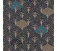 As Creation Bricoflor Vintage Geometric Pattern Wallpaper In Black Beige Blue Retro Wallpaper Textured Look 10.05 X 0.53 M