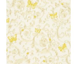 As Creation Bricoflor White And Gold Wallpaper Damask Style With Gold Sparkle Butterflies Offset Match 64/32Cm 10.05 X 0.70 M