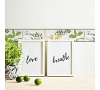 As Creation Bricoflor White Green Bistro Cooking Herbs Writing Wallpaper Border Vinyl Washable Free Match Wallpaper Border 5.00 X 0.13 M