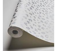 As Creation Bricoflor White Wallpaper With Grey Lettering Patterned Wallpaper Stylish Wallpaper With Cheetah Print Design 10.05 X 0.53 M