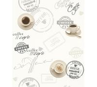 As Creation Coffee Cup Wallpaper Off White Beige Typography Script Kitchen Washable Vinyl