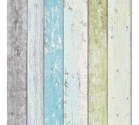 As Creation Colourful Vintage Panel Effect Wallpaper In Green, Blue, White, Spongeable Removable Non-Woven Wood Wallpaper