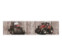 As Creation Farm Tractor Red Border Wallpaper, Brown Wood Look Border Background Wallpaper With Tractor, Graphical Farm Border Wallpaper