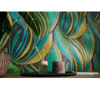 Livingwalls Hot Spots Non-Woven Wallpaper with Leaf Design in Green, Yellow, Turquoise, Metallic - 10,05 x 0,53 m Designer Wallpaper - 786551