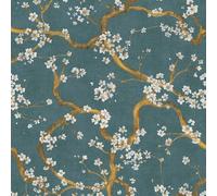 Livingwalls Hot Spots Non-Woven Wallpaper Floral 10,05 m x 0,53 m - Blue, Gold, Cream, Petrol, Metallic - Textured Wallpaper - 781994