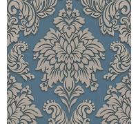 Livingwalls Baroque Wallpaper Metropolitan Stories Non-Woven Lizzy - London 10.05 m x 0.53 m Blue Silver Beige Made in Germany 368985 36898-5