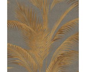 As Creation Michalsky Tropical Jungle Palm Leaf Trees Metallic Leaves Wallpaper Grey Gold 39980-4