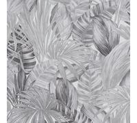 As Creation Neutral Tropical Print Vinyl Wallpaper, Graphic Washable Wallpaper In Grey And White