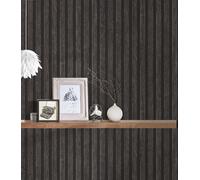 AS CREATION REALISTIC CHARCOAL BLACK WOOD SLAT TEXTURED WALLPAPER EFFECT 39109-4