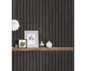 AS CREATION REALISTIC CHARCOAL BLACK WOOD SLAT TEXTURED WALLPAPER EFFECT 39109-4