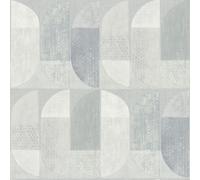 As Creation Scandinavian Silver Light Grey Retro Geometric Graphic Wallpaper, Scrubbable Vinyl Non-Woven Straight Match 53Cm