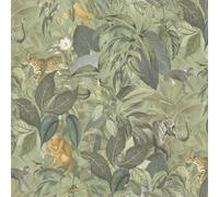 AS Creation Textured Jungle Sage Green Wallpaper Floral Animal Print Botanical