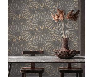 AS Creation Tropical Jungle Leaves Wallpaper Metallic Vinyl Grey Gold 37861-1