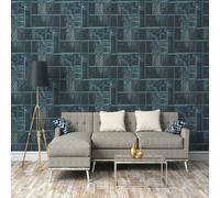 (Blue Black 37740-4) AS Creation Tropical Jungle Palm Tree Leaf Leaves Tiles Wallpaper Vinyl Textured