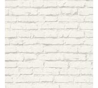As Creation White Rustic Brick Effect Wallpaper, Scrubbable Hardwearing Vinyl Non-Woven Wallpaper