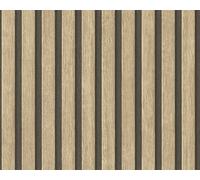 Wooden Slats Panelling 3D Wood Panel Stripe Natural Black Wallpaper A.S. Creation Black One Size