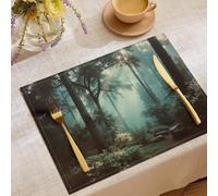 As Dusk Falls In Nature Placemats Set of 4, Washable, Heat-Resistant Dense Forest Place Mats for Table, Non-Slip Durable Table Mats for Dining, Easy to Clean & Reusable - 45 x30cm, Cool Green