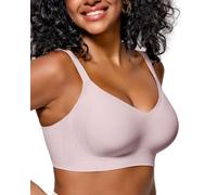 As Fairy Bras for Women No Underwire Full Coverage V Neck Smooth Wireless Seamless Support Regular Plus Size Tshirt Bra, Grayish Pink, L