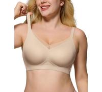 As Fairy Wireless Non-Wired Bra for Women Seamless Push Up with Soft Support Lace V-Neck Mesh Criss-Cross Back Everyday Lounge Yoga Use (Nude,L)