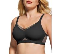As Fairy Wireless Non-Wired Bra for Women Seamless Push Up with Soft Support Lace V-Neck Mesh Criss-Cross Back Everyday Lounge Yoga Use (Black+Nude,L)