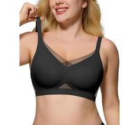 As Fairy Wireless Non-Wired Bra for Women Seamless Push Up with Soft Support Lace V-Neck Mesh Criss-Cross Back Everyday Lounge Yoga Use (Black+Nude,M)