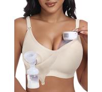 As Fairy Wireless Seamless Pumping Bra Hands Free Nursing Bra Wirefree Comfort Wearable Breast Pump Brass, Beige, Small plus