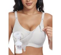 As Fairy Wireless Seamless Pumping Bra Hands Free Nursing Bra Wirefree Comfort Wearable Breast Pump Brass, Grey, XL