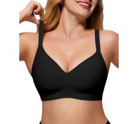 As Fairy Womens Soft Comfortable No Underwire Bras V Neck Seamless Push Up Bralettes Full Coverage Tshirt Brassiere, Black, 36A