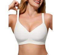 As Fairy Womens Soft Comfortable No Underwire Bras V Neck Seamless Push Up Bralettes Full Coverage Tshirt Brassiere, White, 36B
