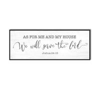 As for Me and My House We Will Serve the Lord Wall Decor: 32x12 Inch Framed Christian Bible Verse Sign Canvas Print Joshua 24:15 Scripture Art for Family Living Room Dining Room