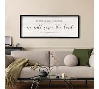 As For Me And My House We Will Serve The Lord Wall Decor 40" x 15" Bedroom Above Bed Sign Large Rustic Farmhouse Wood Framed Bible Verse for Religious Scripture Christian Wall Art (Black)