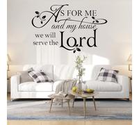 As for Me and My House We Will Serve The Lord Wall Stickers, Religious Quote Vinyl Decal with Elegant Script and Floral Design, Inspirational Home Decor for Living Room, Bedroom, PVC Self-Adhesive
